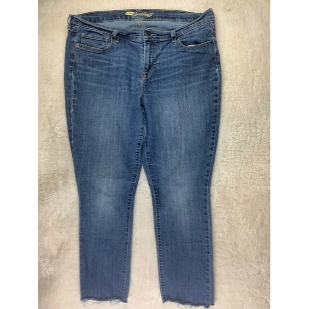 Old Navy Size 14 Womens Jeans The Sweetheart Straight Stretch Med Wash Raw Hem